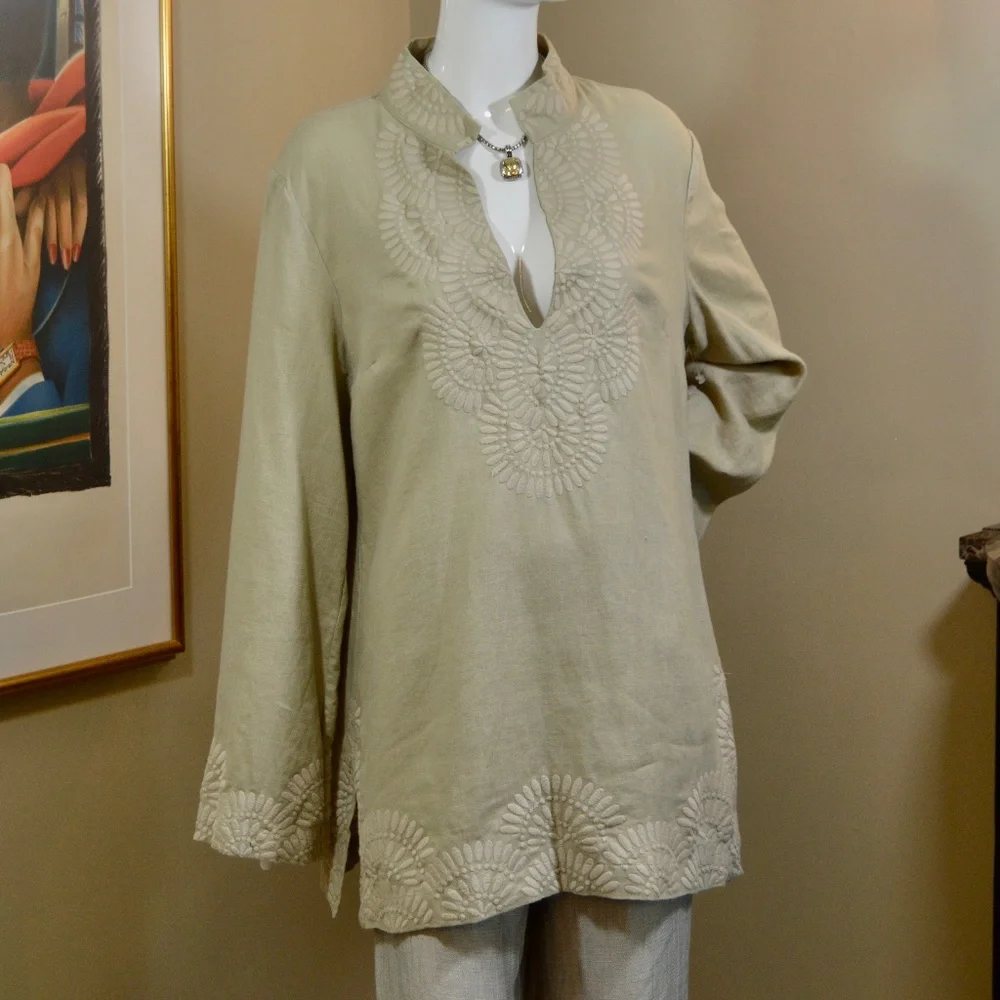 TORY BURCH V-Neck Long Sleeve Tunic Fit 10-12 Marked 14